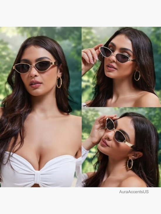 Retro Oval Cat Eye Sunglasses Women Trendy Narrow Cateye Shades UV Protection main image 7
